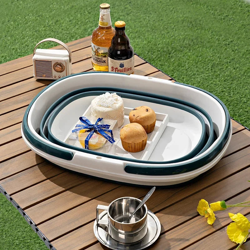 FoldaWash Faltbarer Wäschekorb | Platzsparend & Tragbar | Robustes PP | 41×32×24 cm | Grau/Blau