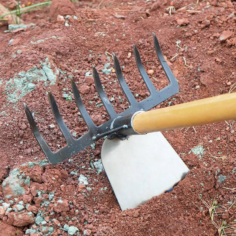 TerraKombi Gartenrechen & Hacke | 2-in-1 Unkrautentferner | Schwerlast | Für Beet & Rasenpflege