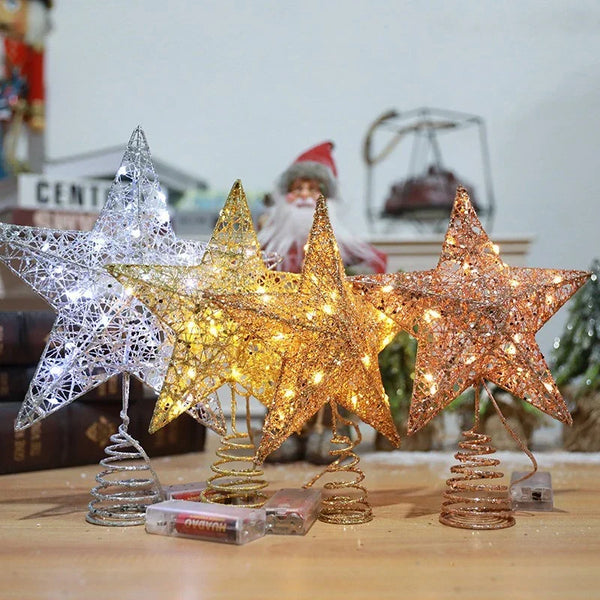 Stelloria Weihnachtsstern Baumspitze | LED Beleuchtung | Batteriebetrieben | Warmweiß | Metall-Drahtdesign