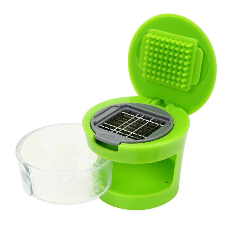 Knoblauchschneider GarliTwist Cube | 3-in-1 Presse, Schneider & Reibe | Mit Auffangbehälter | Edelstahl & Kunststoff