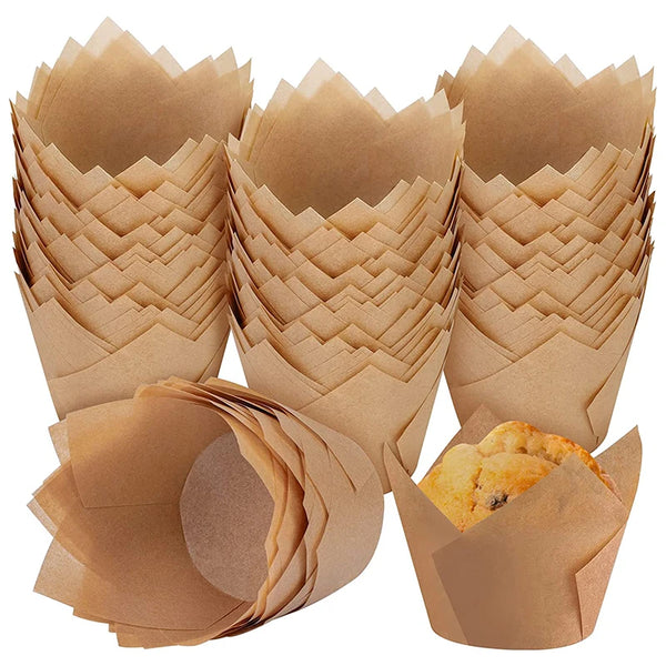 BakeLina Tulpenförmige Muffin- & Cupcake-Förmchen | 200 Stück | Backpapier in Premiumqualität | Hitzebeständig & Lebensmittelecht