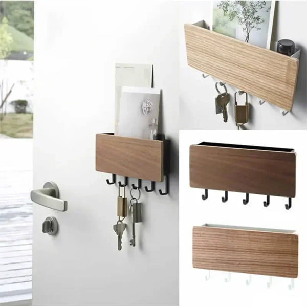 KeyNest Wand-Organizer | Bambus Schlüsselbrett mit Haken | Rechteckige Wandgarderobe für Schlüssel, Jacken & Accessoires