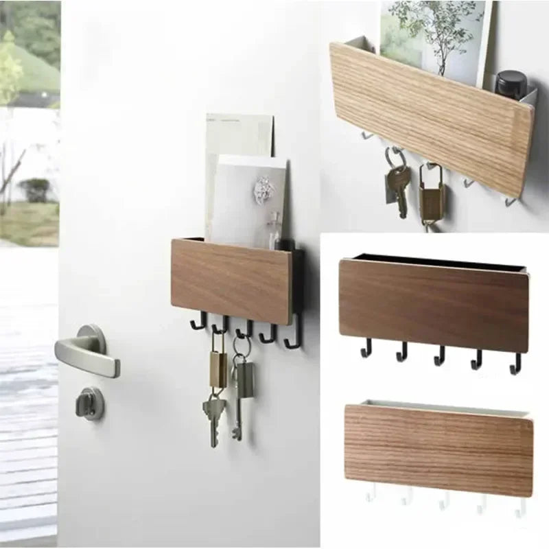 KeyNest Wand-Organizer | Bambus Schlüsselbrett mit Haken | Rechteckige Wandgarderobe für Schlüssel, Jacken & Accessoires