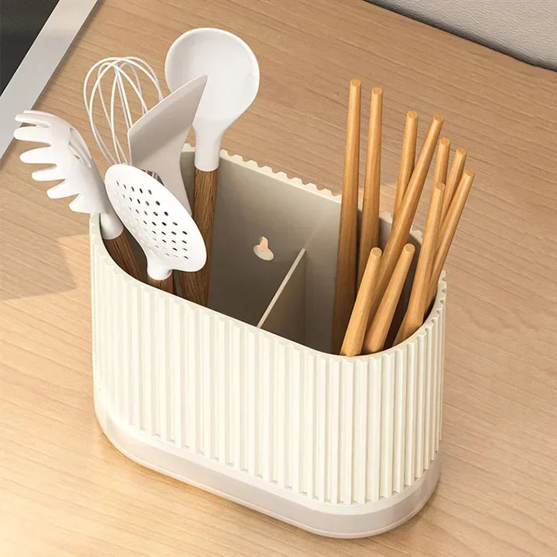 BesteckOrganizer Duo | Wandmontierbarer Besteckhalter | Ohne Bohren | Abtropffunktion | 16,5 × 8,5 × 12,5 cm