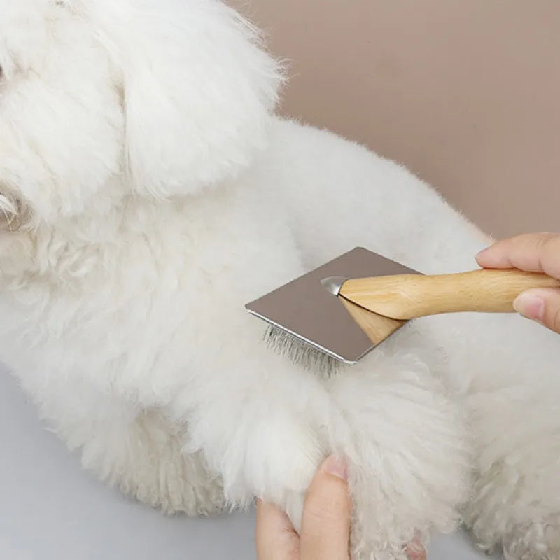 PuroPetz Hunde- & Katzenbürste aus Massivholz | Edelstahlkamm | Entfernt Unterwolle & Verfilzungen | Sanfte Fellpflege & Massage