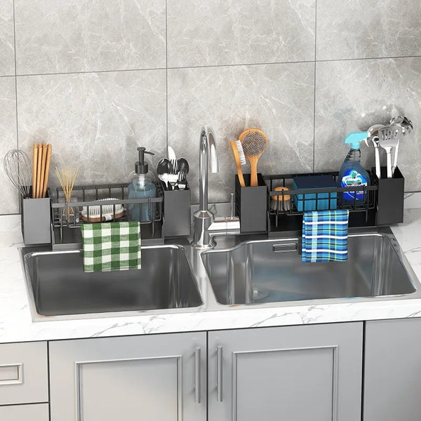 Ordinaqua Spülbecken Organizer Regal | Selbstentwässernd | Halter für Schwamm, Seife & Lappen | Ausziehbar & Hygienisch | ABS-Kunststoff