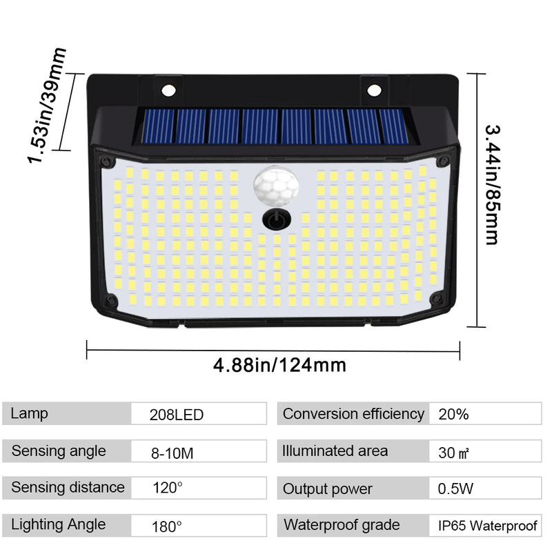 SoluraGuard Solar Wandleuchte 158 LEDs | Bewegungsmelder | IP65 Wasserdicht | 180° Abstrahlwinkel