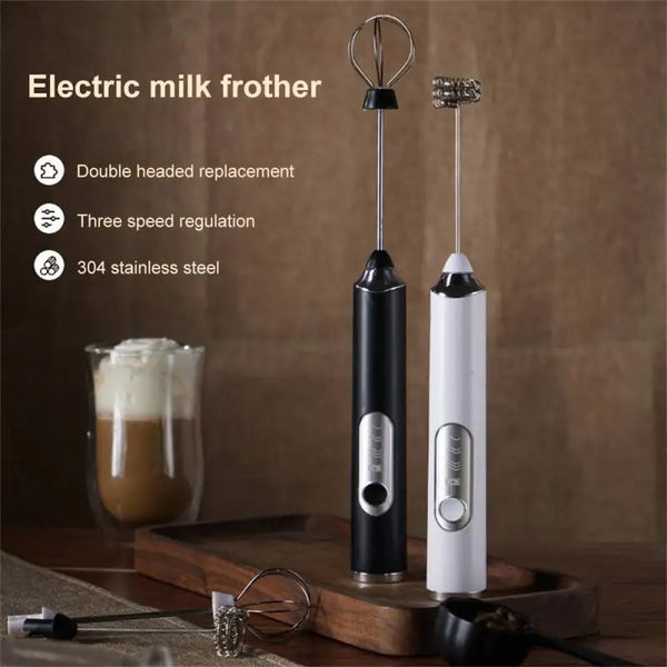 CREMIX Elektrischer Milchaufschäumer & Mixer | 3 Geschwindigkeiten | Doppelaufsatz aus Edelstahl | USB-Ladung