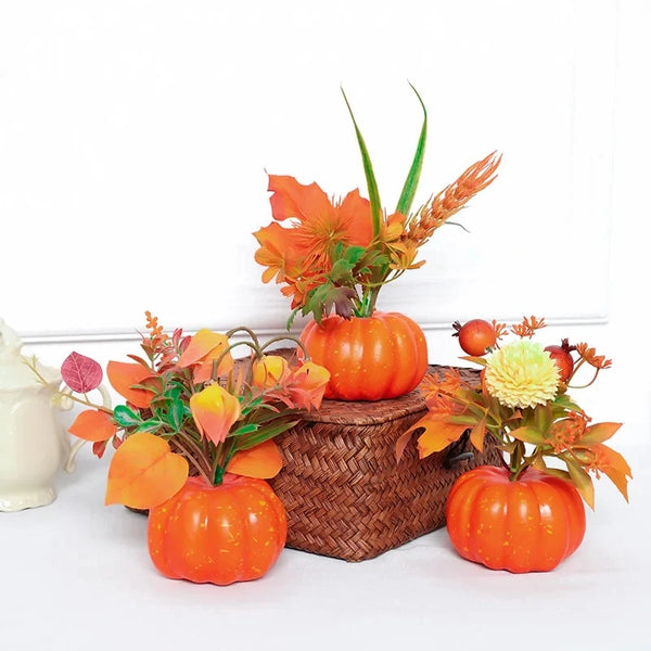 Deko-Kürbis AutumnCharm | Künstlicher Kürbis mit Ahornblättern | Herbst-, Halloween- & Thanksgiving-Dekoration