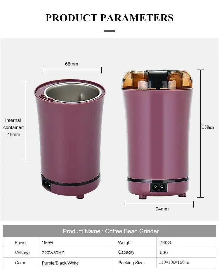 Grindora Elektrische Kaffeemühle & Gewürzzerkleinerer | Edelstahlklingen & einstellbare Mahlstufen | Tragbar & vielseitig | 10–30 Sek. Schnellmahlung