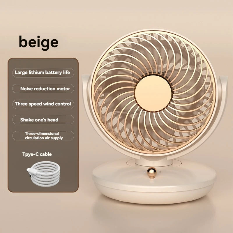 BreezeLoop Tischventilator mit 360° Rotation | USB-Lüfter mit 3 Geschwindigkeiten & Akku | Leise & Kompakt | Für Büro, Schlafzimmer & Zuhause