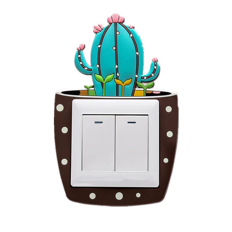 Lumosil Leuchtender 3D Schalter-Sticker Kaktus | Silikon-Wandschutz für Lichtschalter & Steckdosen | 8,6 × 8,6 cm