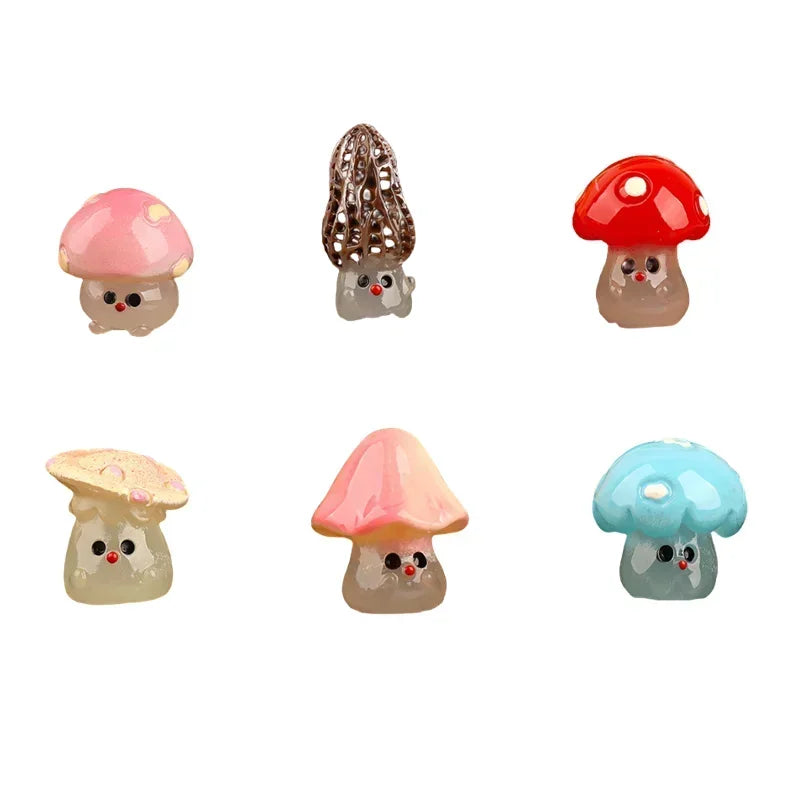 Mycoria Mini-Pilze 6er-Set | Leuchtende Dekofiguren | Harz | Für Feengarten, Mooslandschaften & Puppenhaus