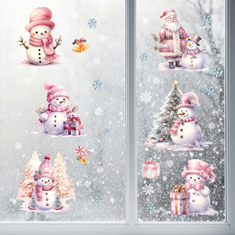 SnowyCharm Weihnachts Wandsticker | Rosa Schneemann Design | Abnehmbare PVC Fenster- & Wanddeko | Kinderzimmer & Weihnachtsdekoration
