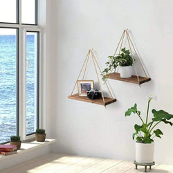 Boho Wandregal MAKRAVA | Handgefertigtes Makramé | 35×40 cm | Holz & Naturdesign