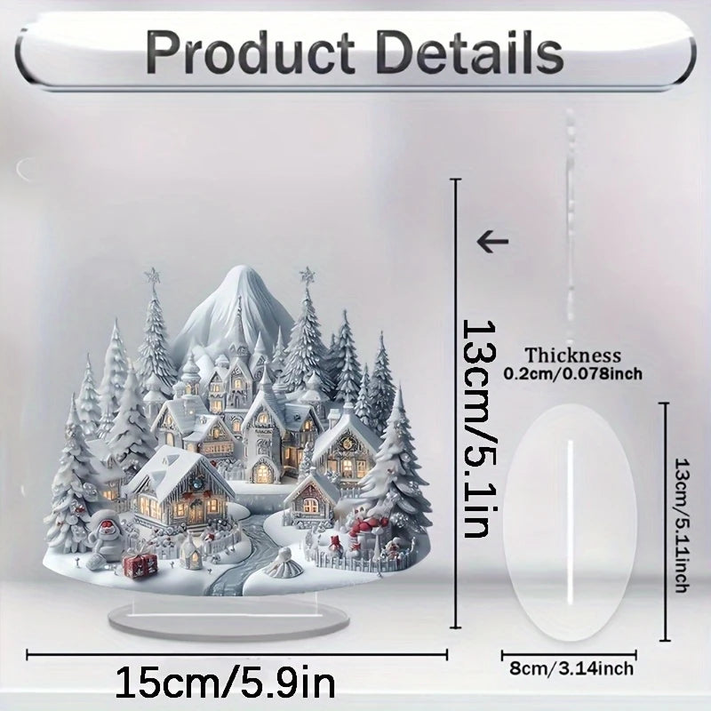 ArcticGlow | Acryl-Weihnachtsdekoration | Schneedorf & Rentierszene | Flaches 2D-Design