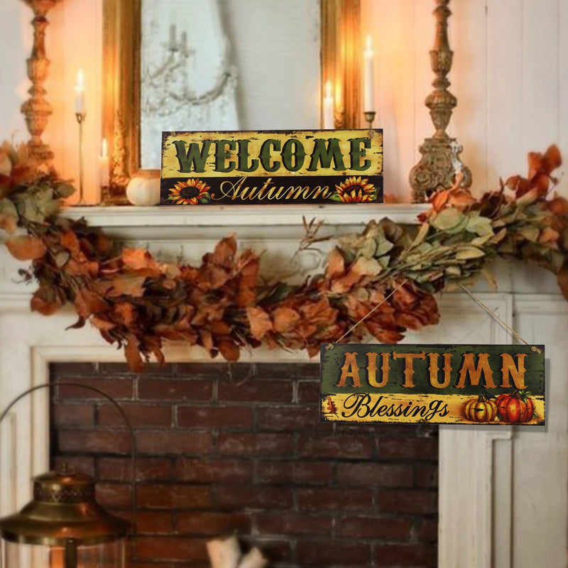 Holz-Willkommensschild HarvestWelcome | Herbst- & Erntedank-Deko für Tür & Garten