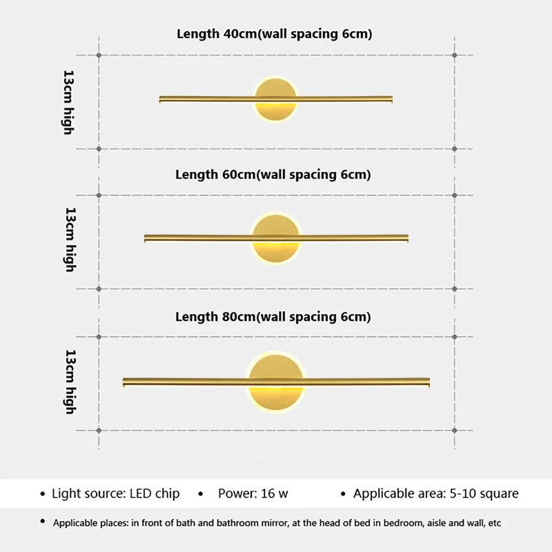 LED Wandleuchte LineaLux | Schwarz & Gold | 40/60/80 cm | Warm-, Kalt- & Dreifarb-Licht | Moderne Spiegel- & Wandbeleuchtung