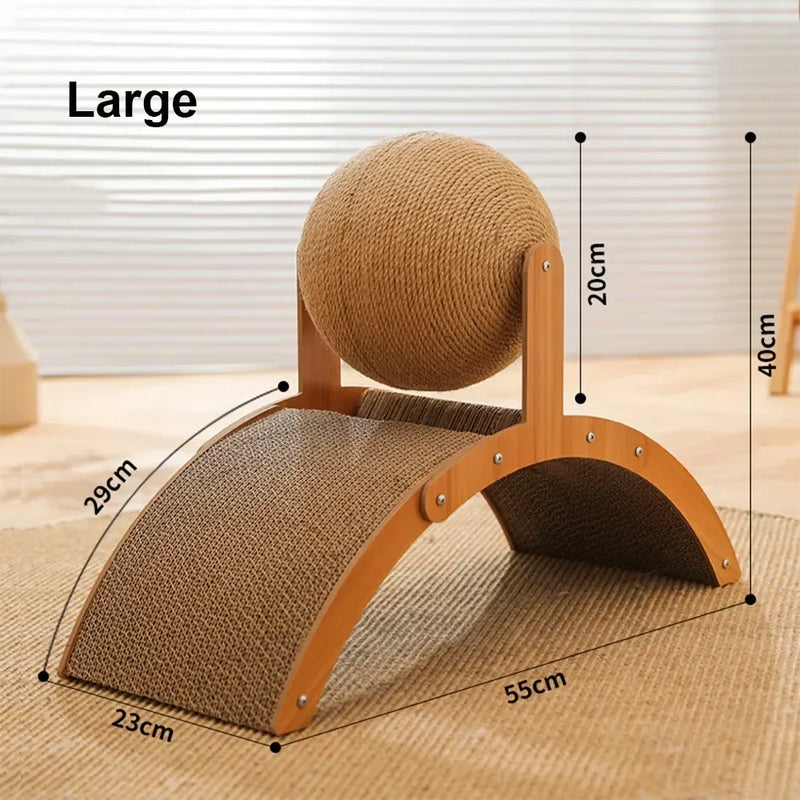 Kratzo Katzenspielzeug | 2-in-1 Kratzball & Kratzbrett | Massivholz & Sisal | Möbel-Schutz