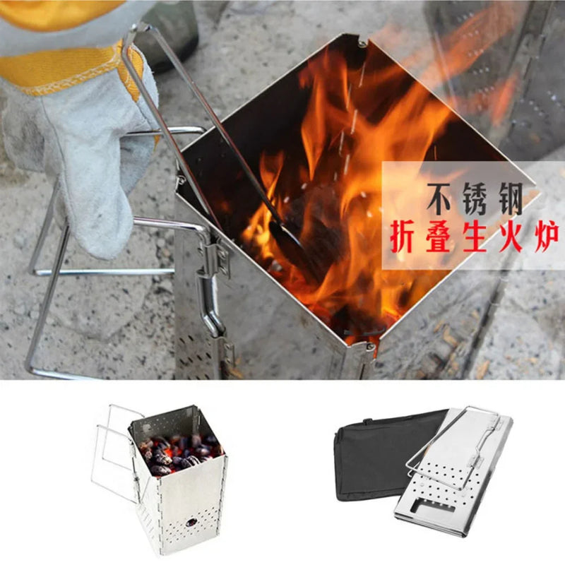 FlammoGo Faltbarer Anzündofen aus Edelstahl | Tragbarer Holzkohle-Starter für Grill & Outdoor | Kompakt & hitzebeständig