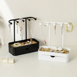 Eleganzia | Schmuck-Organizer mit Holzablage | Schmuckständer für Ohrringe, Armbänder, Halsketten & Ringe | 23 × 10,2 × 21,1 cm