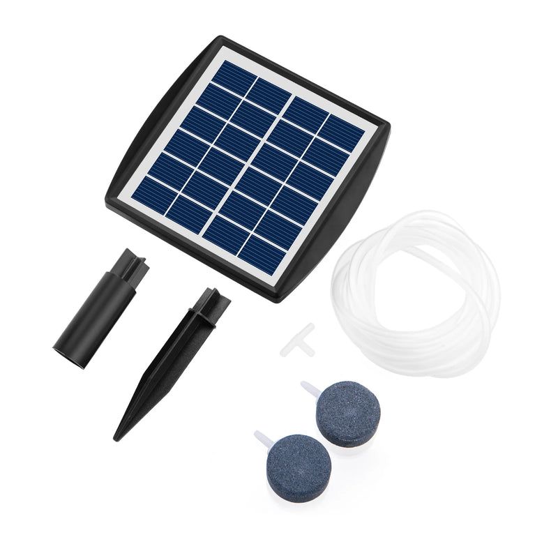 AquaSola Solarbetriebene Sauerstoffpumpe mit Akku | 6V 2W | Für Teiche & Aquarien | Inkl. 2 Luftsteine & 0.25 cm Schlauch