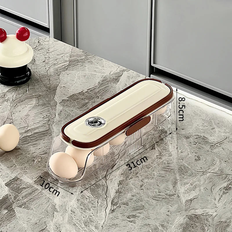 RollEgg Max | Automatischer Eierhalter für den Kühlschrank | Stapelbarer Eier-Organizer aus Klarsicht-Kunststoff