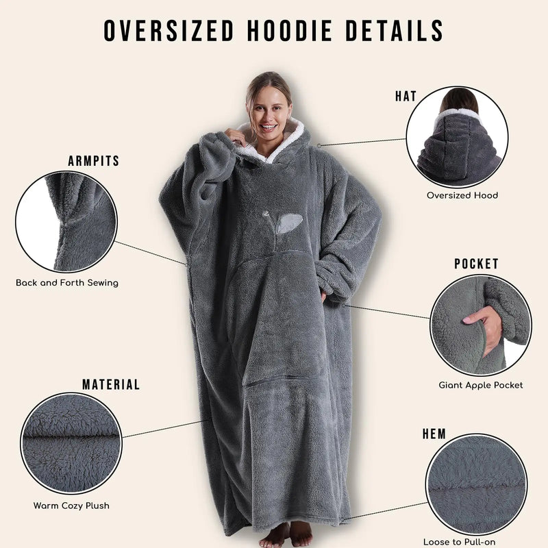 CozyHaven Übergrößen Kapuzendecke | Flauschige Sherpa Wearable Blanket mit Ärmeln & Tasche | 140 cm | Unisex Winter Kuscheldecke