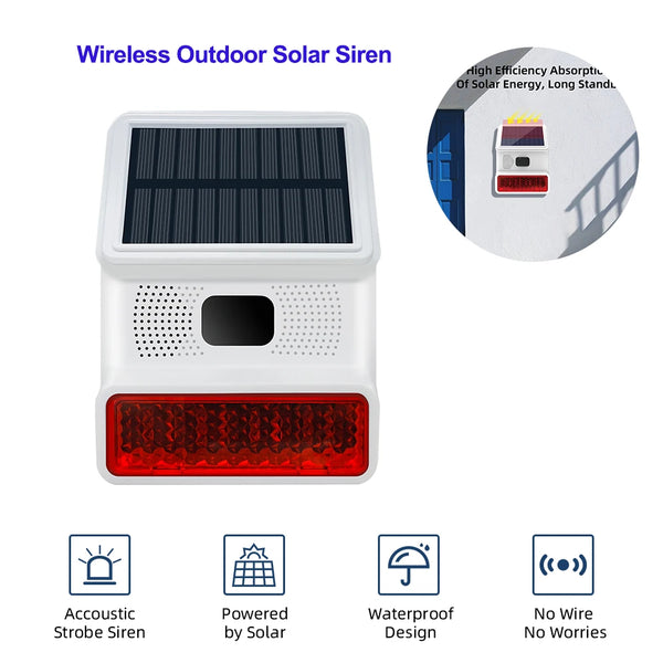 Solar-Außensirene Securon 433S | 433 MHz Funk-Alarmmodul mit Licht & Ton | Für GSM/WiFi Alarmsysteme | Solarbetrieben & wetterfest