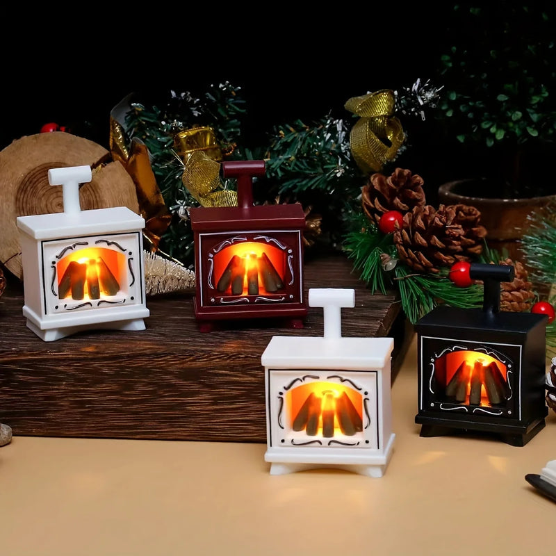 Minoria Puppenhaus Kamin Miniatur | Mit Leuchteffekt | 1:12 Maßstab | Weihnachts- & Wohn-Deko | 7 × 4,9 cm