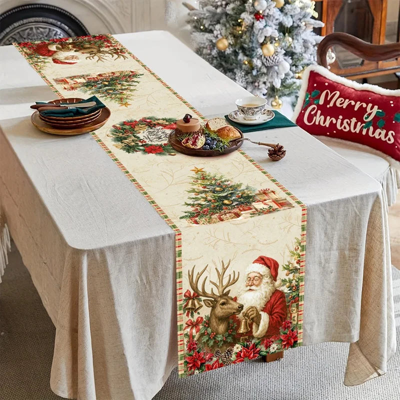 Weihnachtlicher Tischläufer RetroClaus | Vintage Santa Design | 35×180 cm | 100% Polyester | Festliche Tischdeko