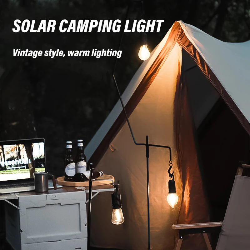 Campurelux Solar Campinglampe Vintage | Wiederaufladbar via Solar & USB | 3 Lichtmodi | Tragbar & Wasserdicht