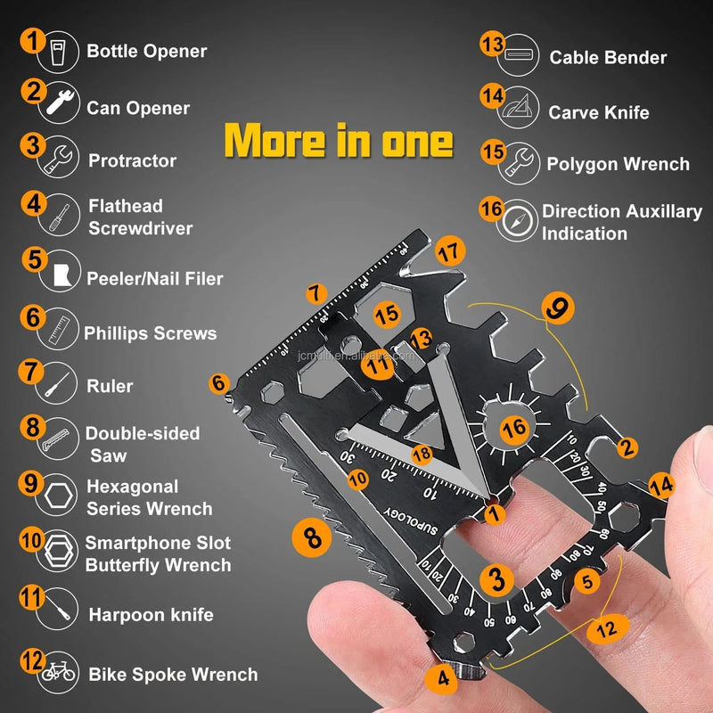 SurviCard Pro 18-in-1 Multifunktions Survival-Tool | Kompakte Outdoor-Karte mit Messer | 8,5 × 5,2 cm | Edelstahl