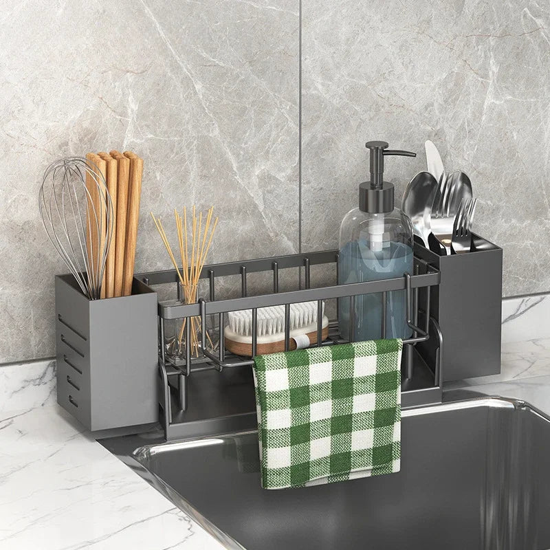 Ordinaqua Spülbecken Organizer Regal | Selbstentwässernd | Halter für Schwamm, Seife & Lappen | Ausziehbar & Hygienisch | ABS-Kunststoff
