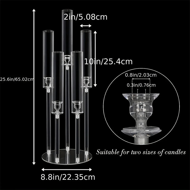 Claréa Acryl-Kerzenhalter | 5-armig & Kristallklar | Tischdekoration für Hochzeit, Party & Jubiläum | 30×28 cm