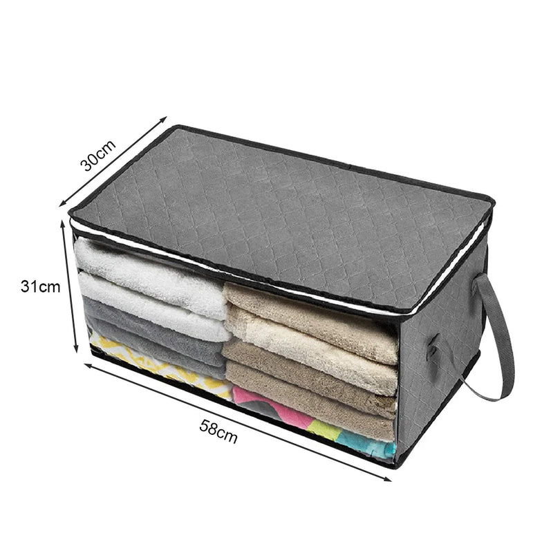Faltbare Aufbewahrungstasche ClothNest ClearBox | 58×31×30 cm | Mit Sichtfenster & Reißverschluss | Decken-, Pullover- & Kleiderorganizer für Schlafzimmer & Kleiderschrank