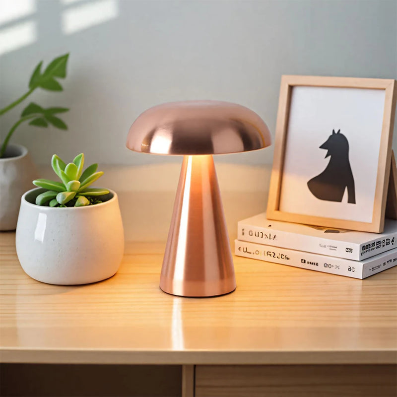 LumoShroom Tischlampe | Retro Pilz-Design | LED & Dimmbar | Wiederaufladbar
