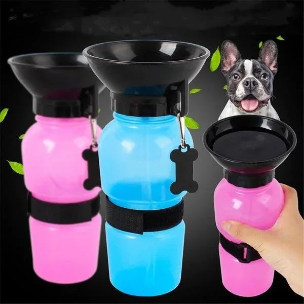 Hunde-Trinkflasche HydroPaws | 2-in-1 mit Napf | Auslaufsicher & Tragbar | 500ml | Blau, Rosa, Grau