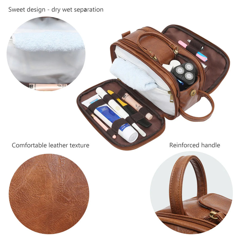 Kulturtasche Herren XL | Wasserabweisend & Nassfach | PU-Leder | Mit Schuhbeutel