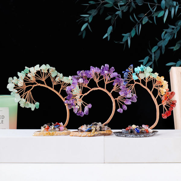 Amethysta | Natürlicher Kristall Glücksbaum mit Achat-Scheibenbasis – Handgefertigter Feng-Shui-Baum für Wohlstand & Harmonie