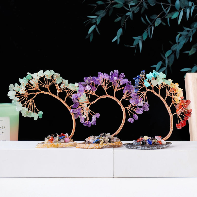 Amethysta | Natürlicher Kristall Glücksbaum mit Achat-Scheibenbasis – Handgefertigter Feng-Shui-Baum für Wohlstand & Harmonie