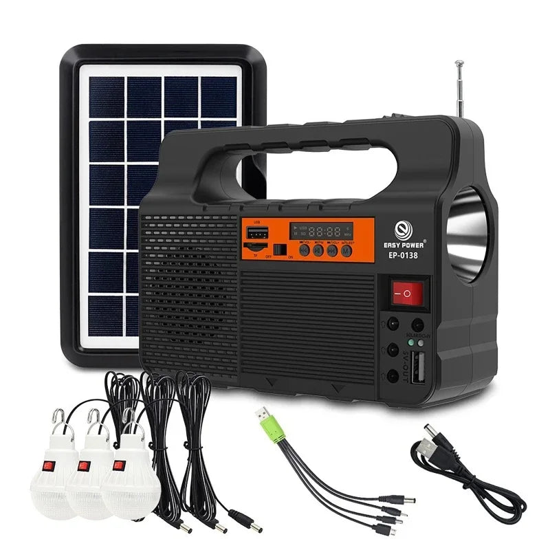 Solar-Multifunktionsgerät Solariq Pro | Licht, Powerbank, Radio & Bluetooth-Lautsprecher | Inkl. 3 LED-Lampen & Solarpanel-Anschluss