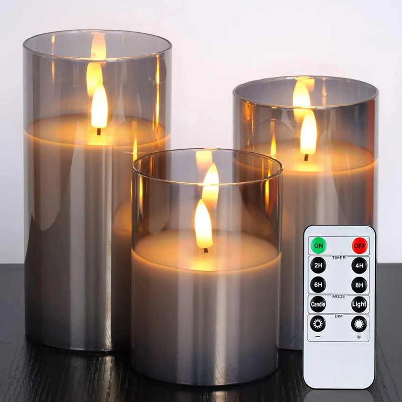 Lumièrea | LED Kerzen Set mit Glas | Flackernd & Fernbedienung | Timer | Hochzeit & Weihnachten