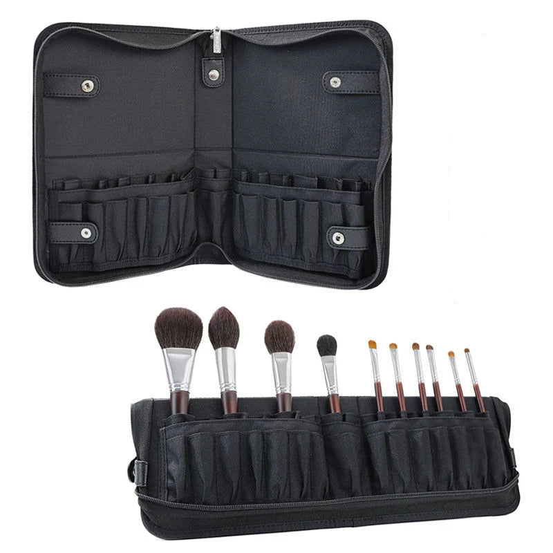 Pinselia Make-up Pinsel Tasche 29 Fächer | Faltbar & Wasserdicht | Profi-Organizer für Reisen & Studio | PU-Leder | Schwarz