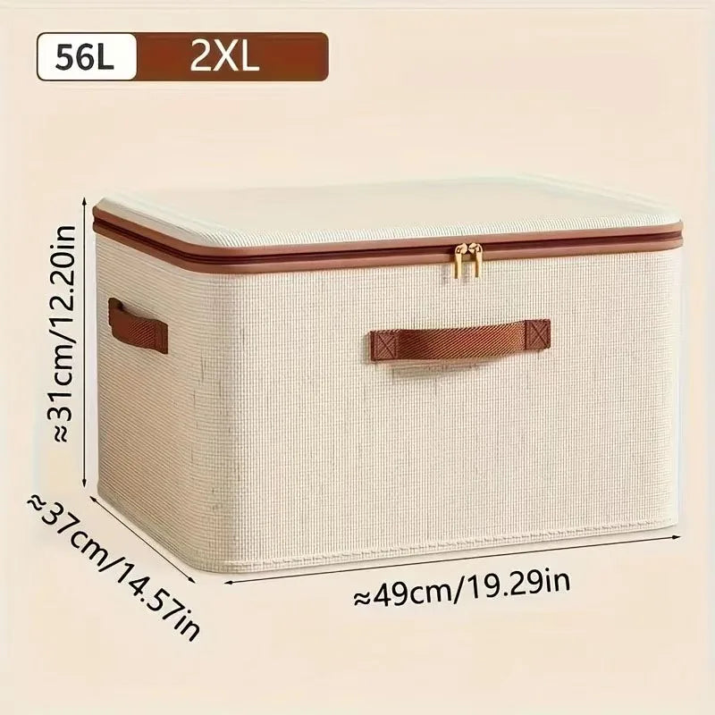 Storvana Aufbewahrungsbox XXL | Robuste Stoffbox mit Deckel & Reißverschluss | Faltbare Hard-Shell-Box aus Baumwoll-Leinen | Ideal für Kleidung, Decken & Spielzeug