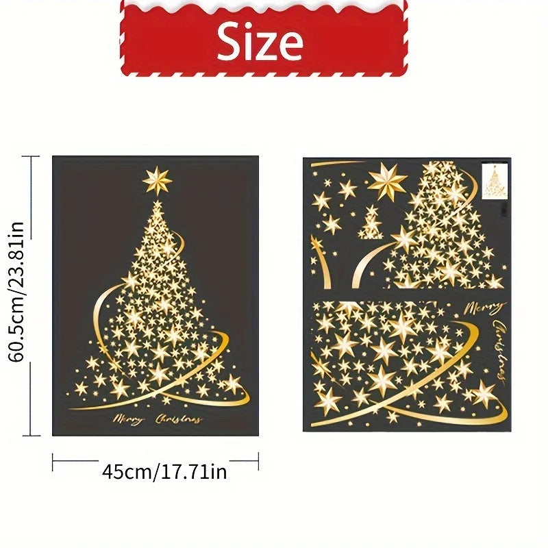 Fensteraufkleber GloriaTree | 2er Set Goldene Weihnachtsbäume | Wiederverwendbare PVC-Deko für Glas & Fenster