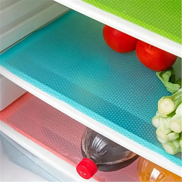 FridgeGuard 4er-Set Kühlschrankmatten | EVA-Material | Waschbar, Schimmelresistent & Anti-Öl | Für Kühlschrank, Schubladen & Regale