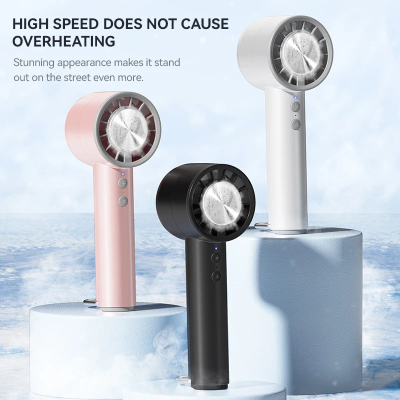 Brisano AirCool Mini Handventilator mit Kühlfunktion | 5 Geschwindigkeiten | LED-Display & USB-Aufladung | Leise & Tragbar | Für Reisen, Büro & Outdoor