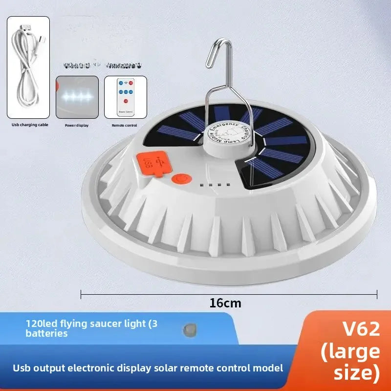 Skyvalo Solar UFO-Campinglampe | Mit Fernbedienung | Wiederaufladbar & Tragbar | Für Outdoor, Notfall & Nachtmärkte