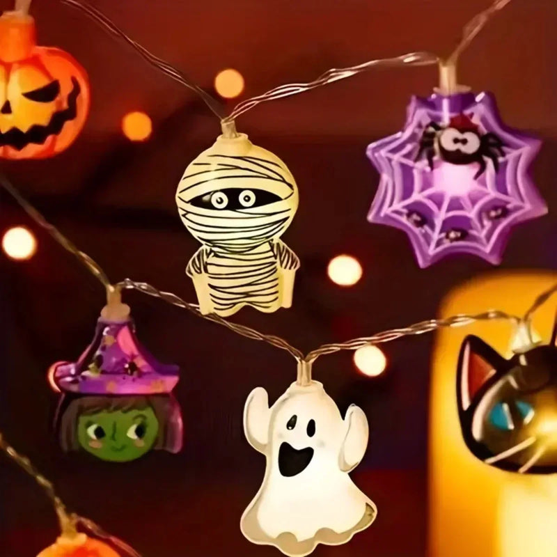 SpookyGlow Halloween Lichterkette | Kürbis, Mumie & Geist | 10/20 LED | Batteriebetrieben | 1,5 m / 3 m